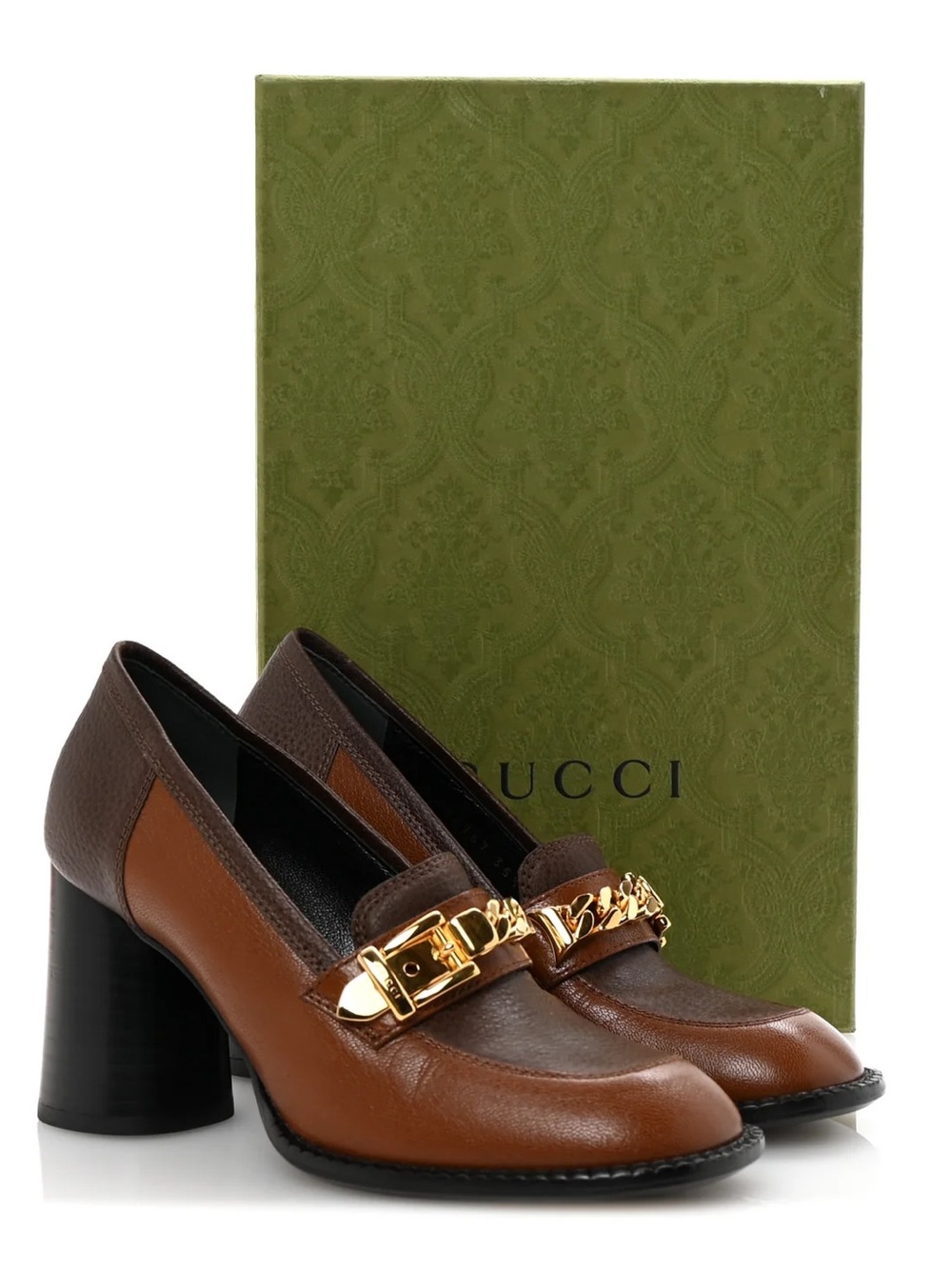 New Gucci Pebbled Leather Chain Link Pumps 39.5
